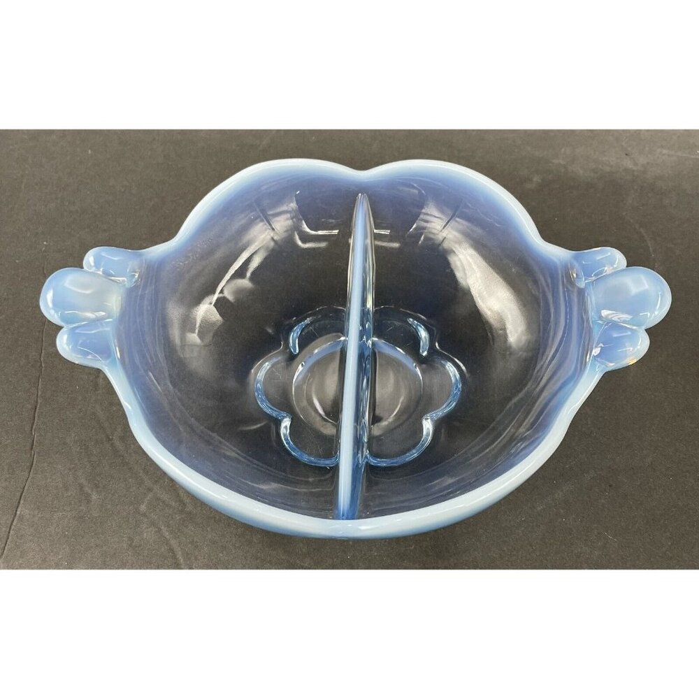 Duncan Miller Canterbury Blue Opalescent Divided Candy Nut Dish